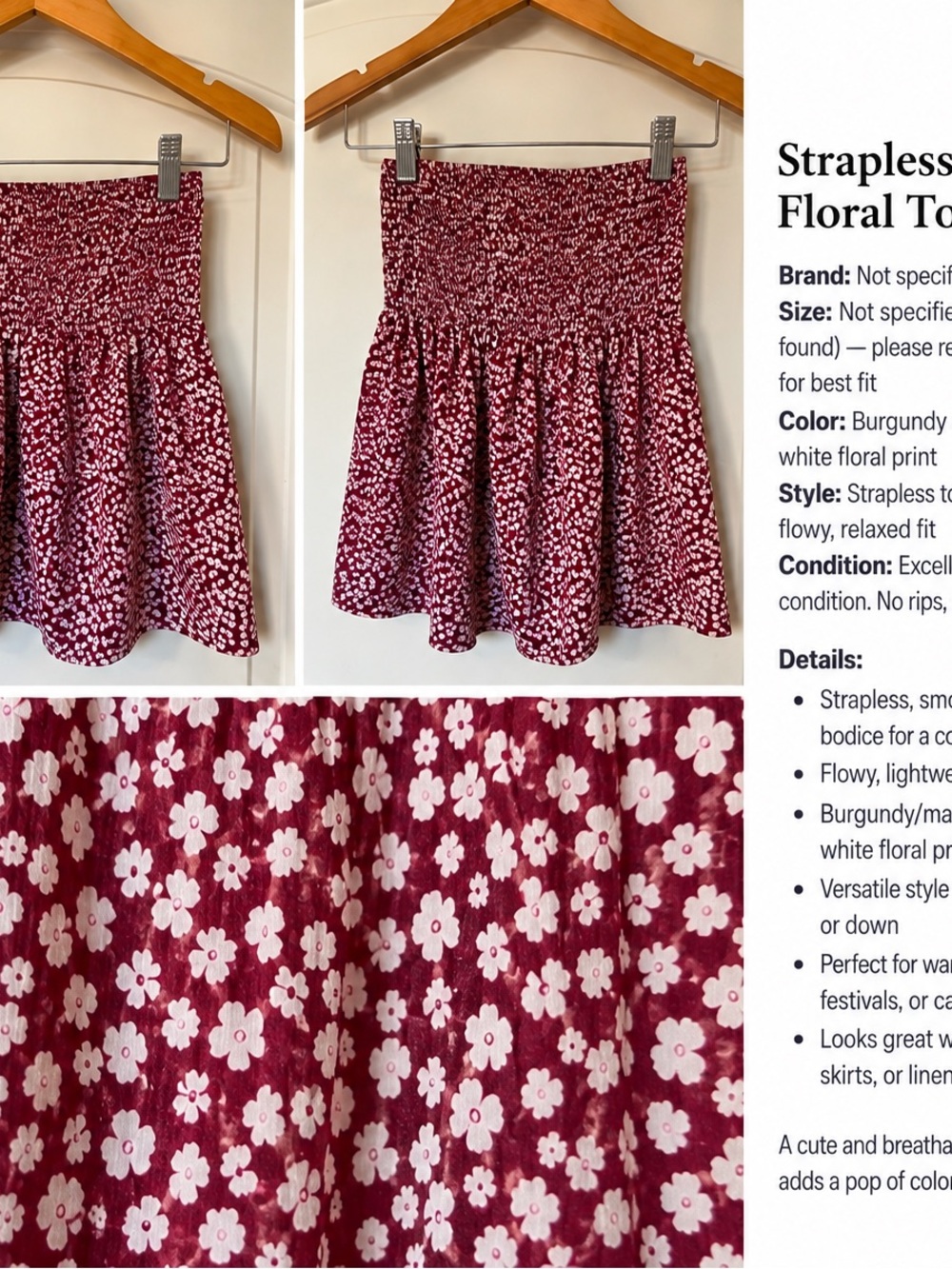 Burgundy Floral Strapless Skirt